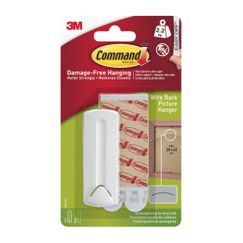 Command Wire Back Picture Hanger Water Resistant Strips 1HK+2S