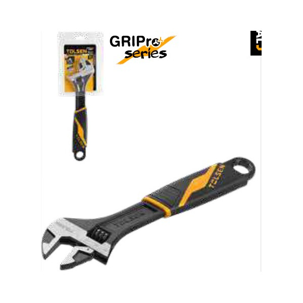 Wrench Adjustable PVC Grip 200mm Black Finish Indust. TOLSEN